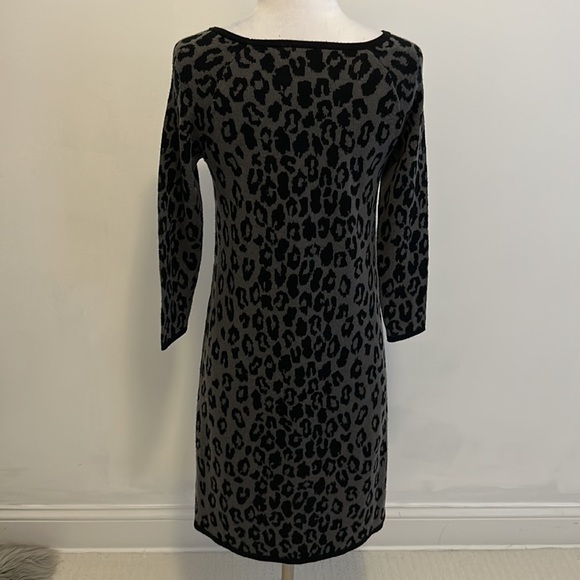 Garnet Hill Wool Leopard Print Sweater Dress - Picture 2 of 6